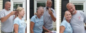 Judy's new husband shaving her head.