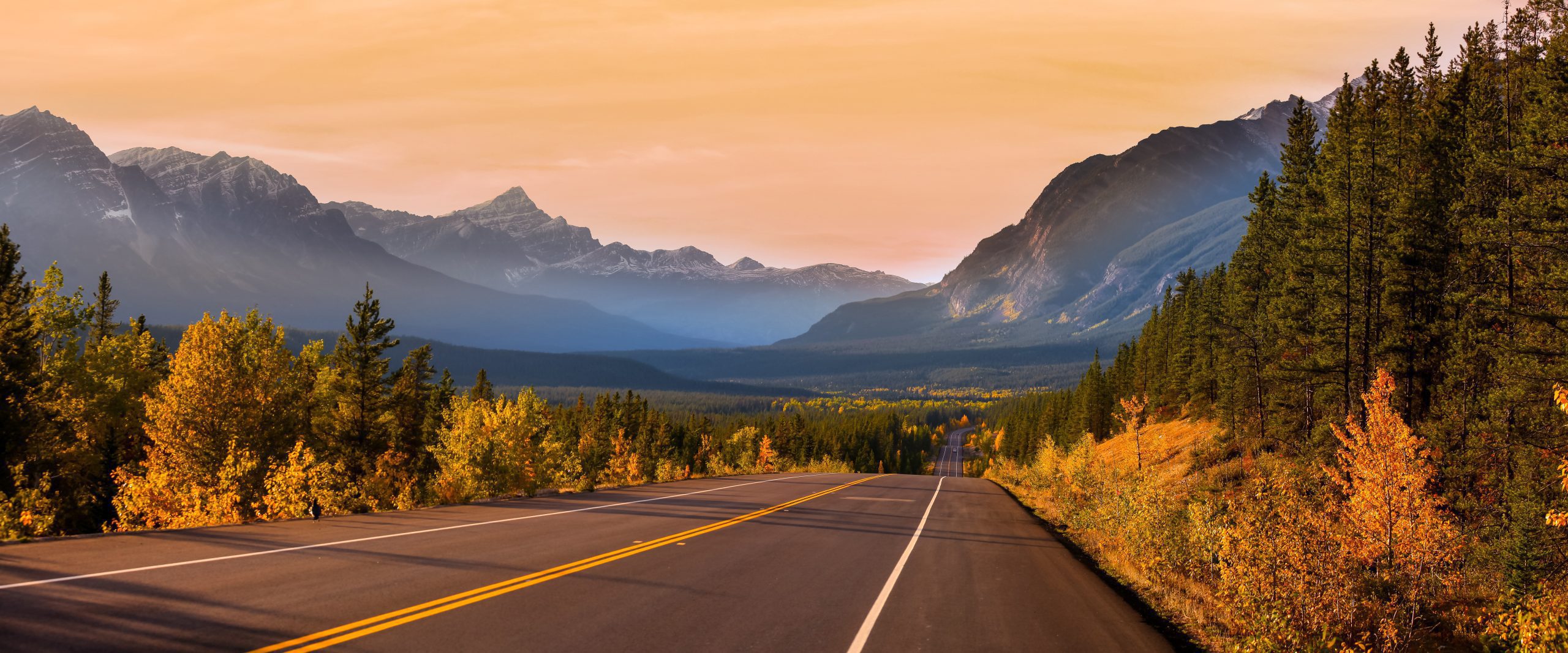 Scenic Icefields parkway in twilight at Jasper national park Can